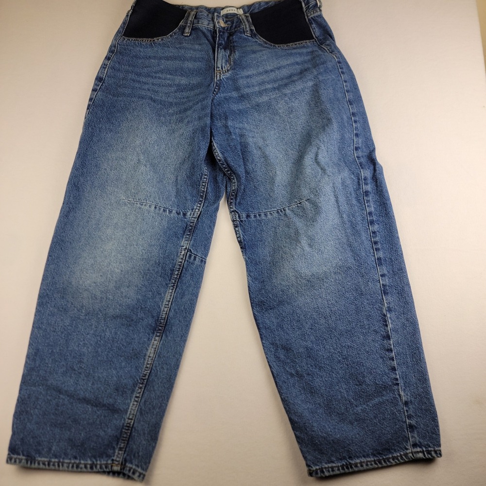 SONG Womens Medium Wash Baggy Wide Leg Jeans Elastic Waist Panels Size M Blue